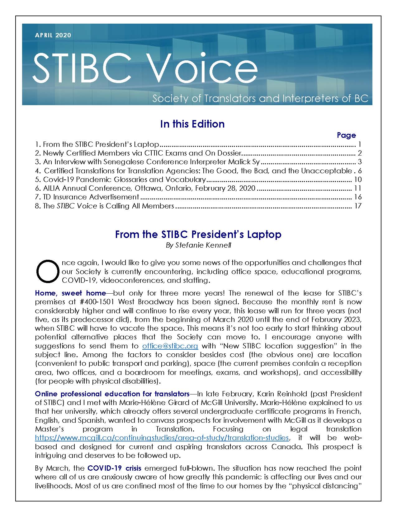 April 2020 STIBC Voice