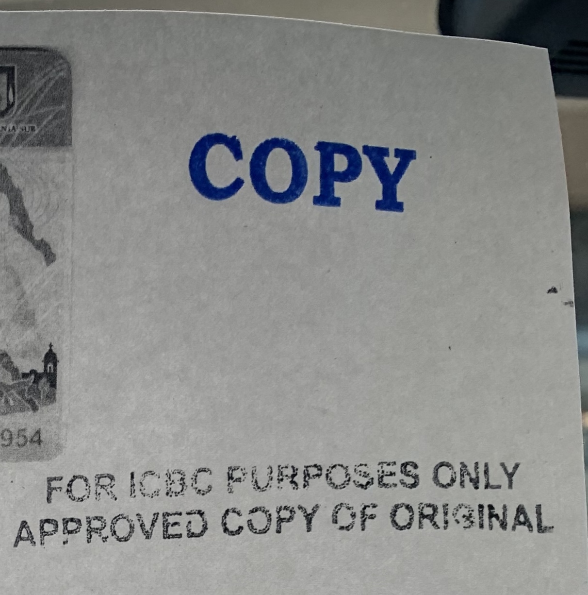ICBC approval copy stamp
