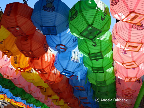 paper lanterns from below