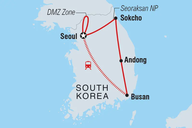 korea map with itinerary