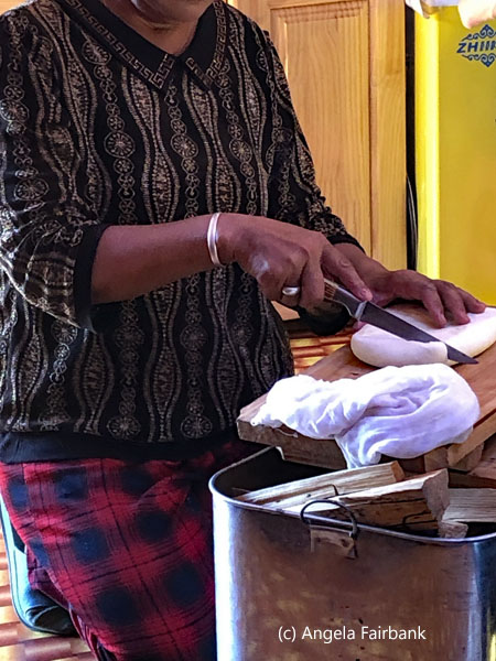 cutting up cheese
