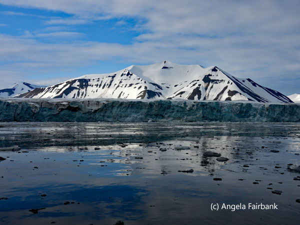mountains reflected in sea