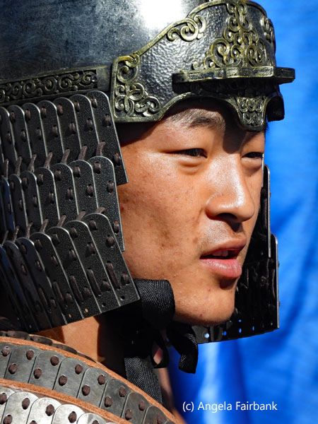 young man in metal helmet