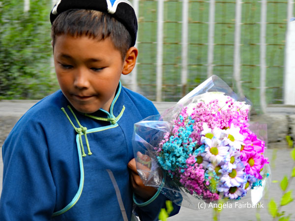 boy with flowers