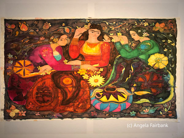 painting of women with pots and flowers