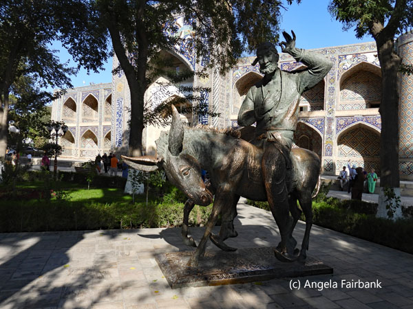 statue of Nasreddin Hodja, a local legend hero of humorous short stories and satirical anecdotes on horse