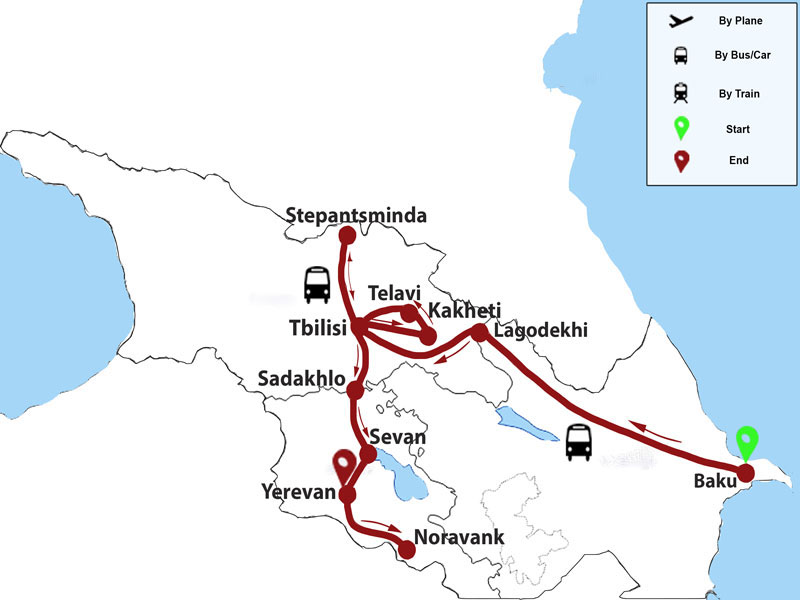 caucasus tour map