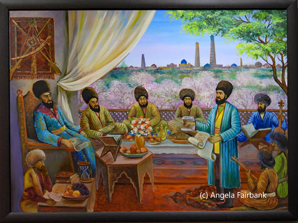 painting of men in hats around table
