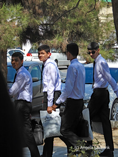 school boys passing our bus