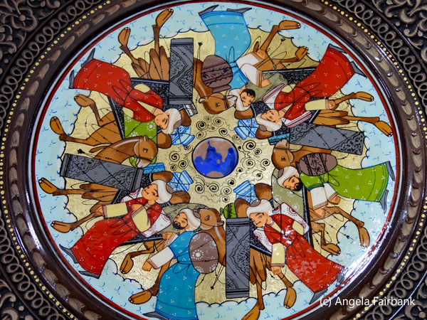 colourful plate featuring people from islam world
