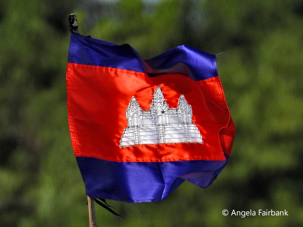 Cambodian flag on dolphin boat