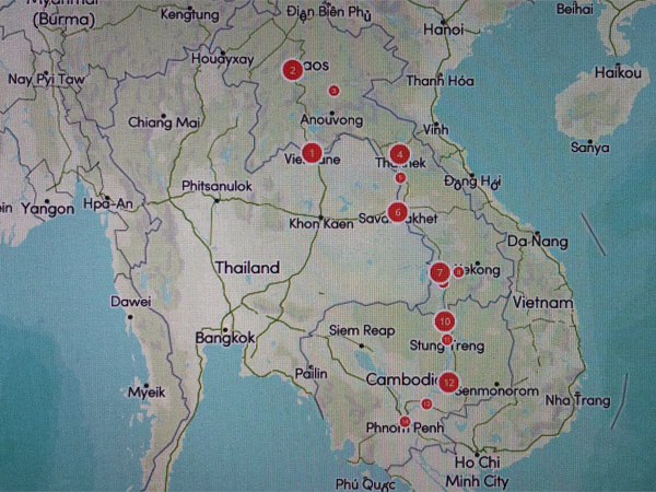 Laos and Cambodia tour map
