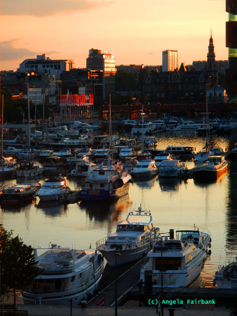 port of Antwerp from my hotel room at sunset