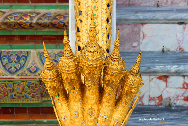 5-headed snake in gold at Wat Phra Kaeo temple complex