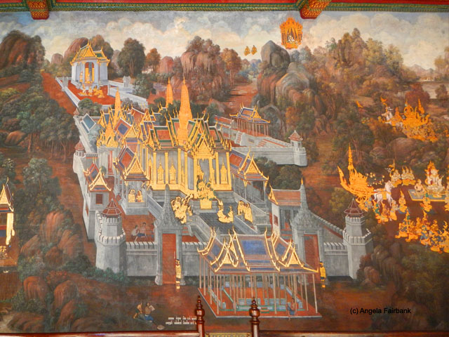 mural of temple complex at Wat Phra Kaeo