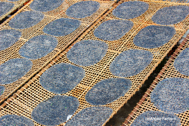 rice crackers drying on racks