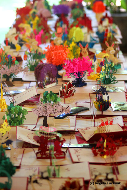 intricate patterned cards on sale at lunch place