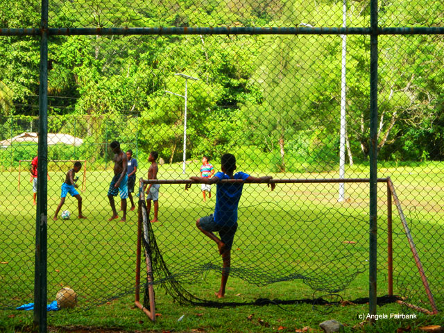 football game near Barbarons, Mahe, Seychelles