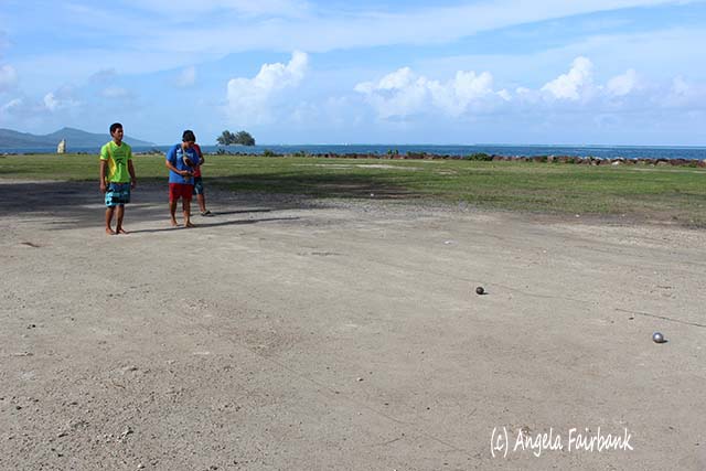 Jeu de boules, Raiatea, French Polynesia, copyright Angela Fairbank