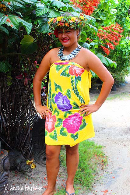 Girl at Tiki Theatre, Moorea, French Polynesia, copyright Angela Fairbank