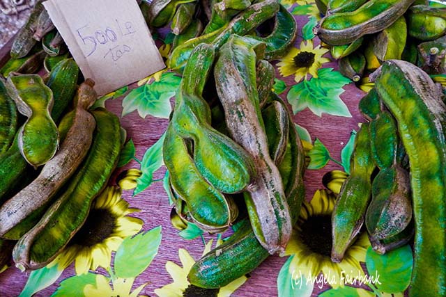 Beans at market, Papeete, Tahiti, French Polynesia, copyright Angela Fairbank