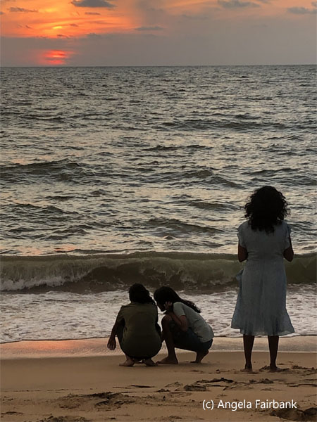 sunset with 3 children