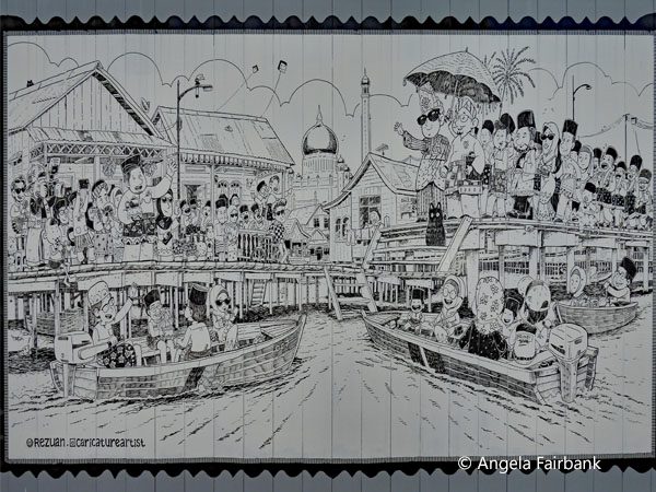 mural of stilt village