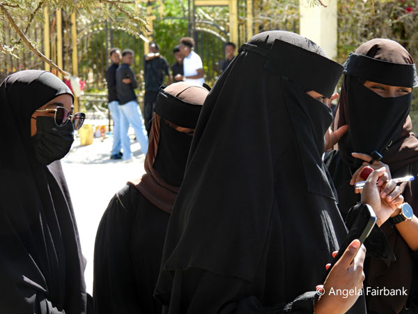 female university students in black