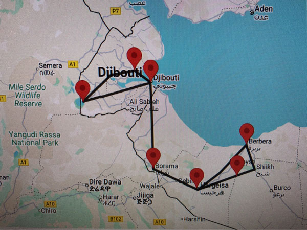 Djibouti and Somaliland tour map