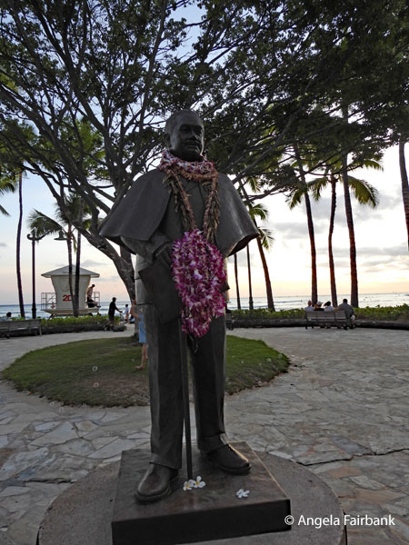 statue of Prince Jonah Kuhio Kalaniana'ole on Waikiki beach