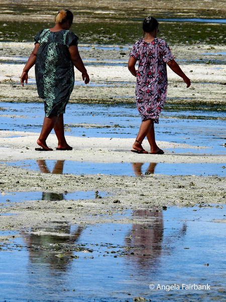 women walking in water at low tide Laura beach