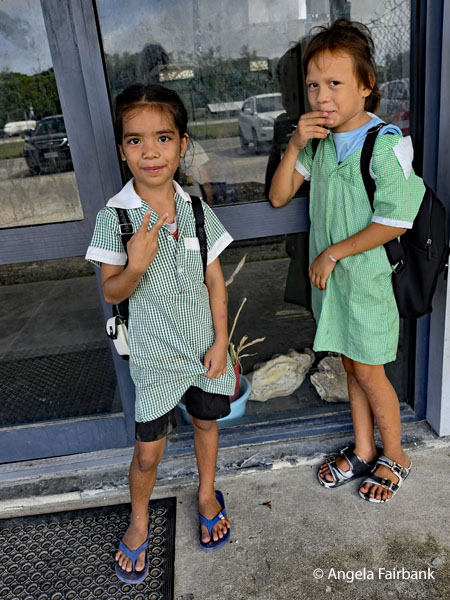 primary school girls at museum entry