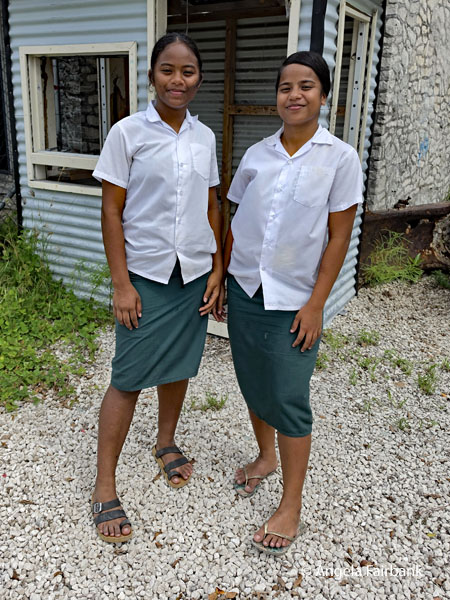 Two girls outside the museum