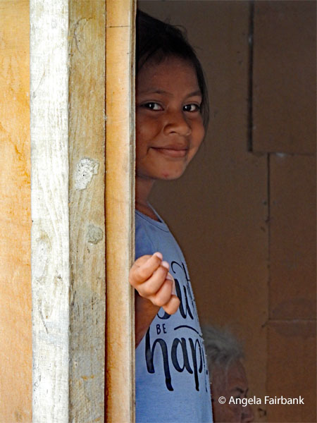 shy girl at door