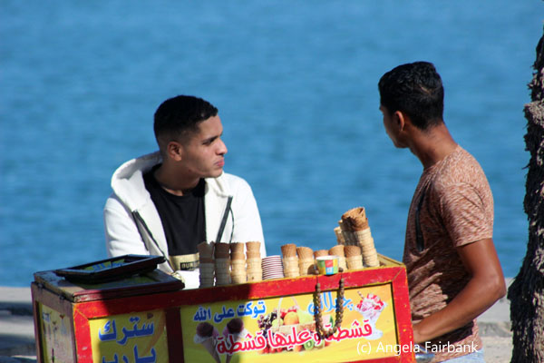 two young men with ice crem cart