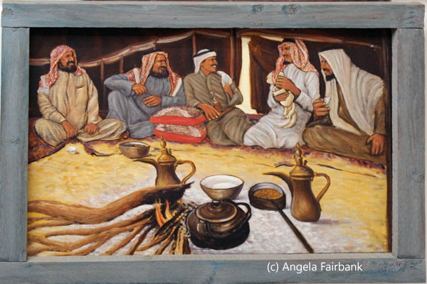 painting of men around campfire