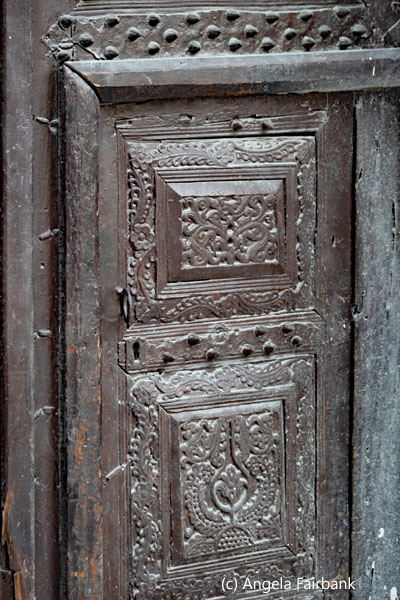 decorated brown door