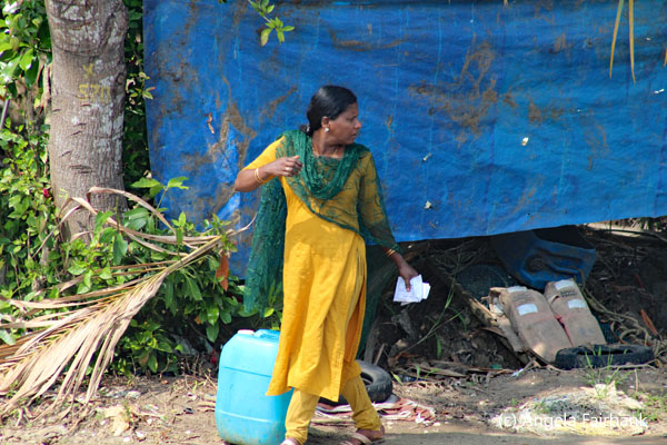 woman turning back