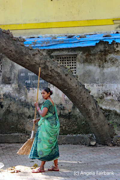 woman sweeping