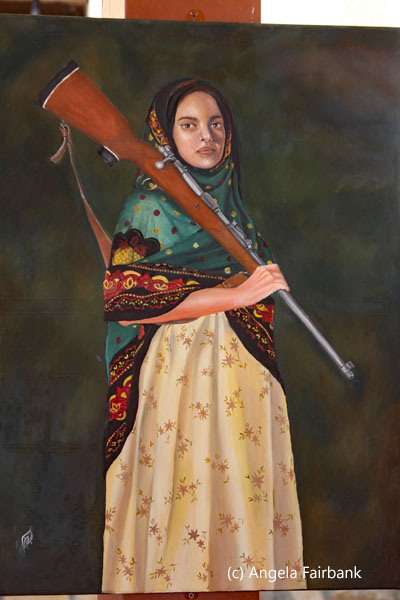 painting of woman with gun