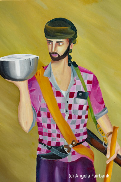 painting of man carrying bowl