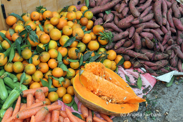 carrots, oranges, squash